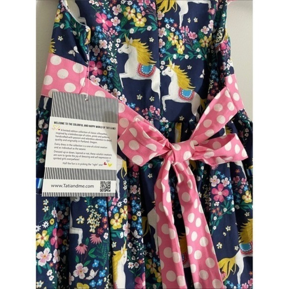 Tati & Me Girls Dress Cotton Unicorn Floral Pink Polka Dot 6T New With Tags - Picture 10 of 12